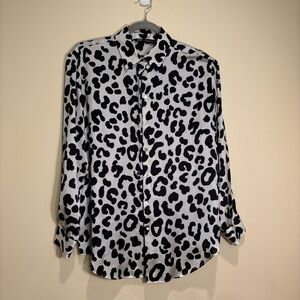 ZARA Leopard Print Satin Button-Down Shirt Size S